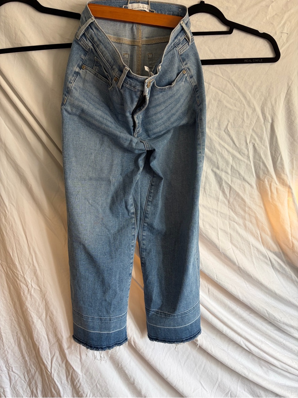 LOFT Light Blue Cropped Ankle Jeans with Frayed Cuff